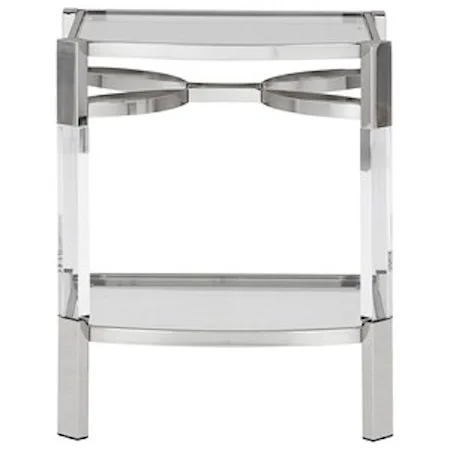 Metal/Acrylic Accent Table with Glass Top and Glass Shelf